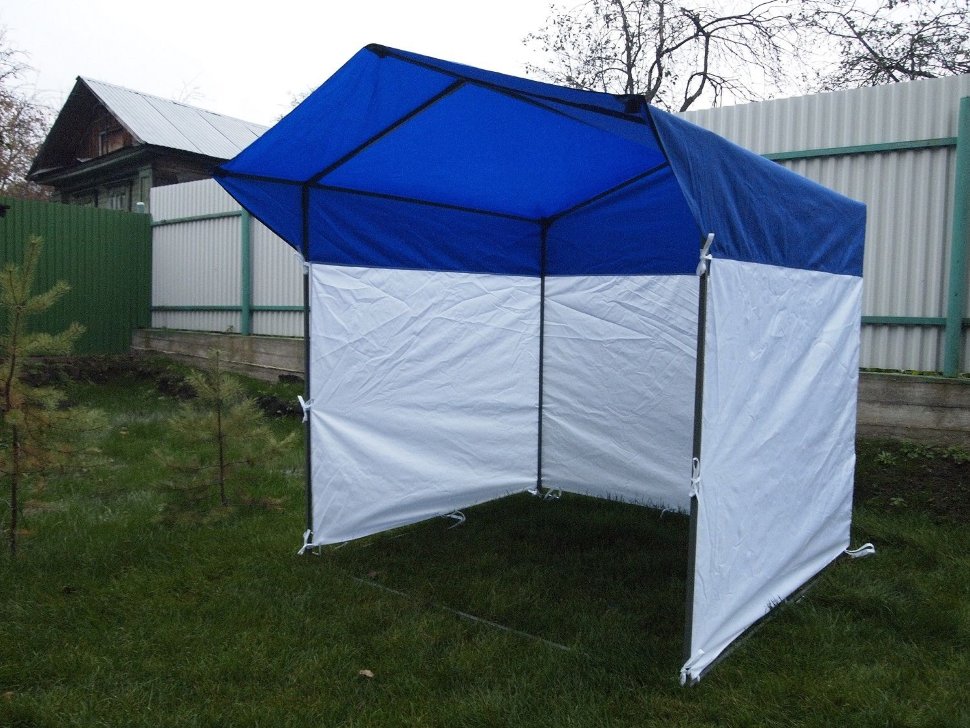 Торговая палатка Митек «Домик» 1,9 x 2,5 м сине-белая из трубы 18 мм