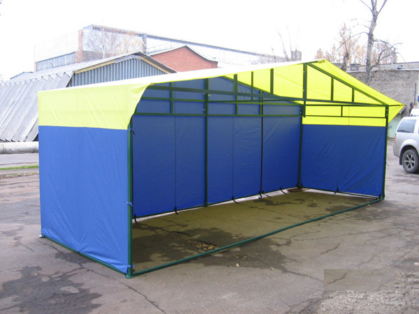 Торговая палатка Митек «Домик» 2,0 х 6,0 м сине-желтая из профильной трубы 40 х 20 мм