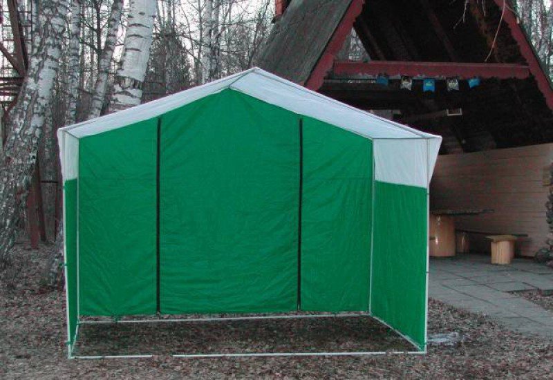 Торговая палатка Митек «Домик» 1,9 x 3,0 м бело-зеленая из трубы 18 мм