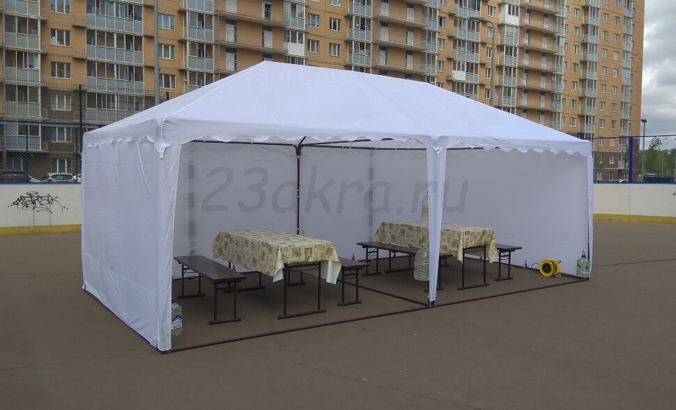 Торговый шатер 3х6 м (белый) со стенками (каркас 25 и 28 мм)