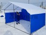 Торговая палатка Митек «Домик» 3,0 х 4,0 м бело-синяя из квадратной трубы 20 х 20 мм