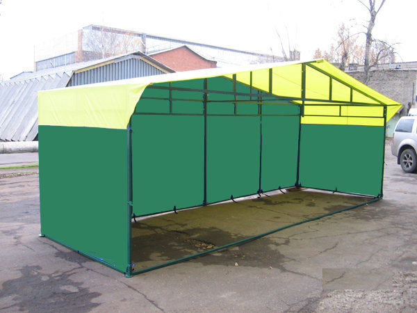 Торговая палатка Митек «Домик» 2,0 х 6,0 м желто-зеленая из профильной трубы 40 х 20 мм
