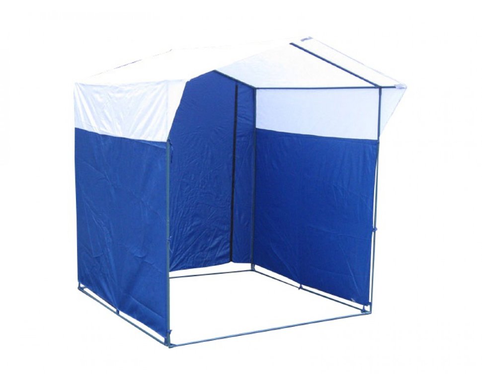 Торговая палатка Митек «Домик» 1,5 x 1,5 м бело-синяя из трубы 18 мм