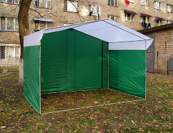 Торговая палатка Митек «Домик» 1,9 x 1,9 м бело-зеленая из трубы 18 мм